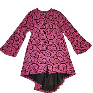 Women's  Paisley Dress Overcoat  Bell Sleeves Button Up Pleated Flare Coat sz 12